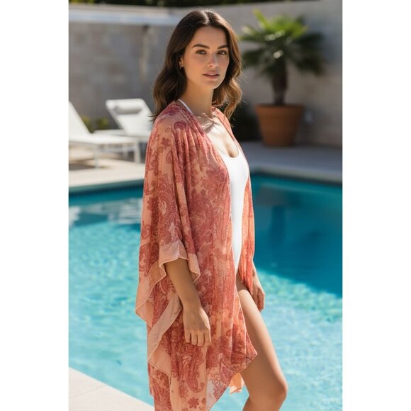 NEW Torrid Velvet Burnout Pink Red Whimsy Goth Fairy Kimono Cardigan Shawl Sheer - Picture 1 of 16